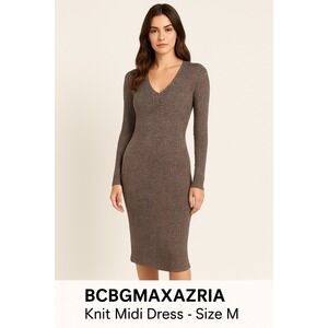 BCBGMAXAZRIA Knit Midi Dress Long Sleeve V Neck Geometric Print Size Medium